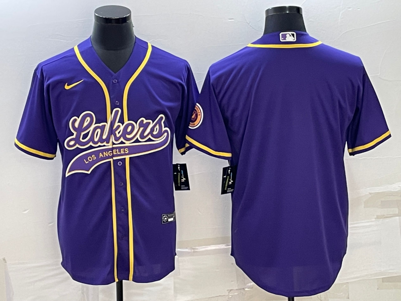 Men's Los Angeles Lakers Blank Purple Cool Base Stitched Baseball Jersey Men's Los Angeles Lakers Blank Purple Cool Base Stitched Baseball Jersey